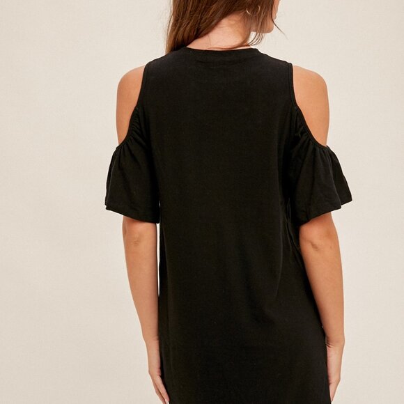 HEM & THREAD Black Cold Shoulder Pearl Embellished Dress Chic Party Date Night - Picture 3 of 5